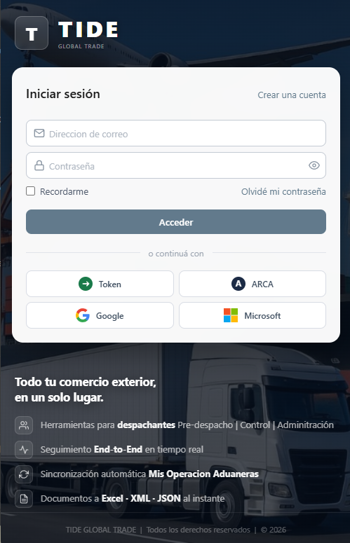TIDE Global Trade en dispositivo móvil